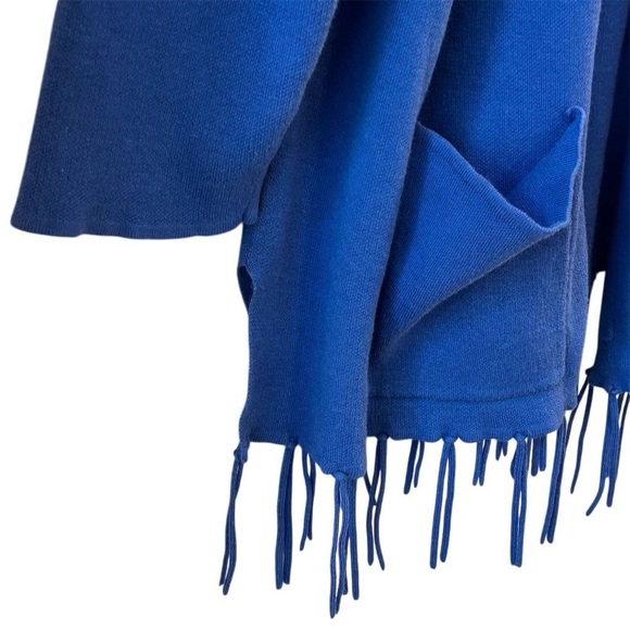 Foxcroft Women's 2X Blue Open Front Cardigan with Fringe Hem - Picture 2 of 7
